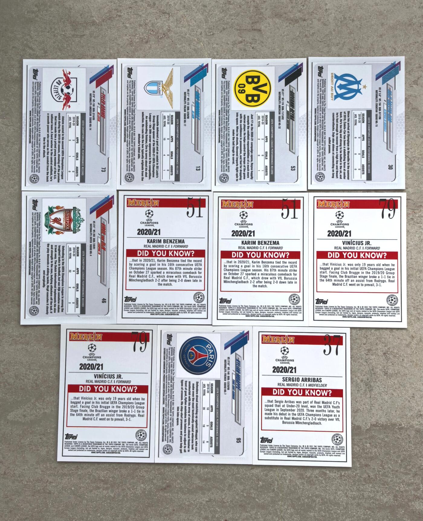 【博洋堂】卡牌拍卖专场第002期 2021 Topps Chrome 欧冠系列 本泽马 姆巴佩 维尼修斯等11张一组