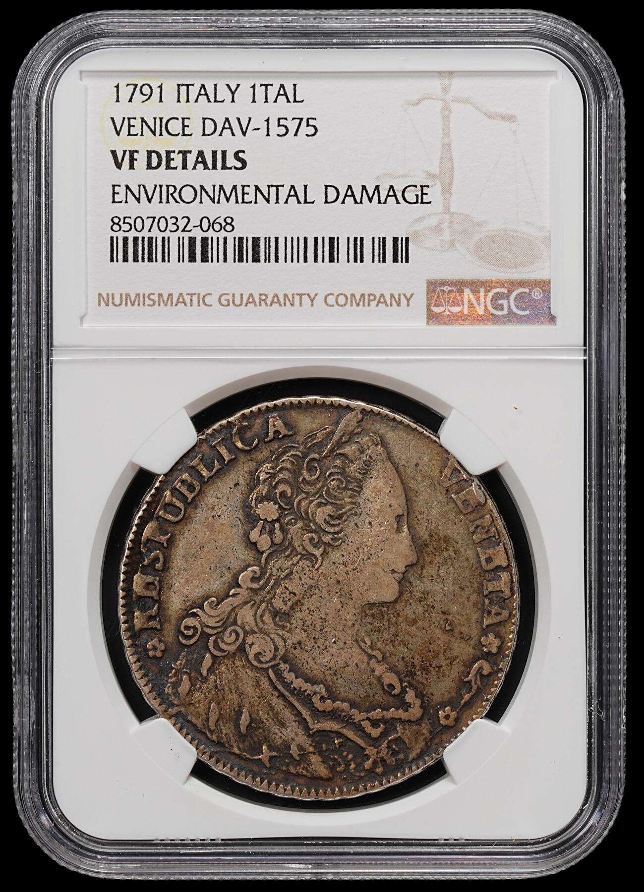 修遠堂世界钱币第七十九期 NGC VFD 1791年威尼斯共和国1泰勒大银币 原味状态