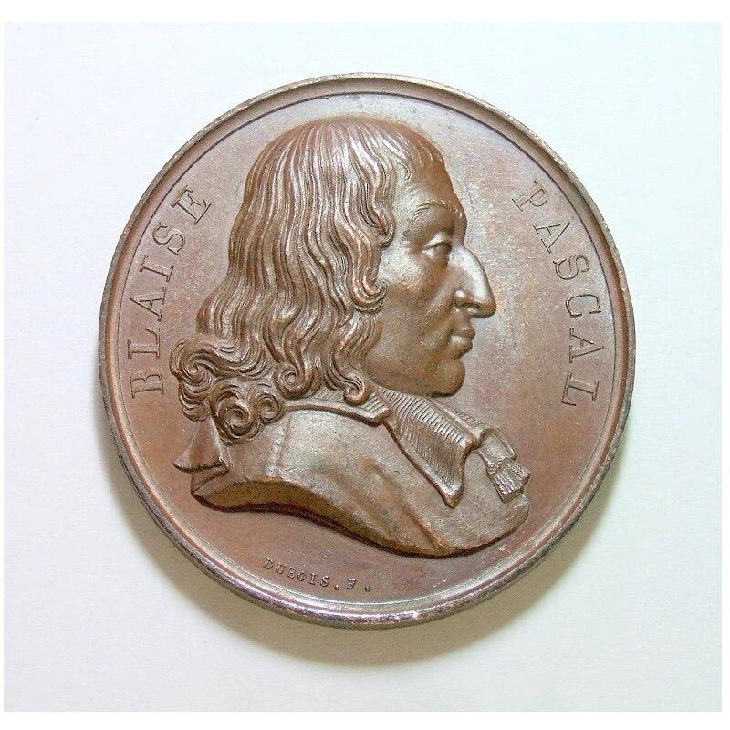 法国1817年 大科学家帕斯卡高浮雕精制大铜章 40MM