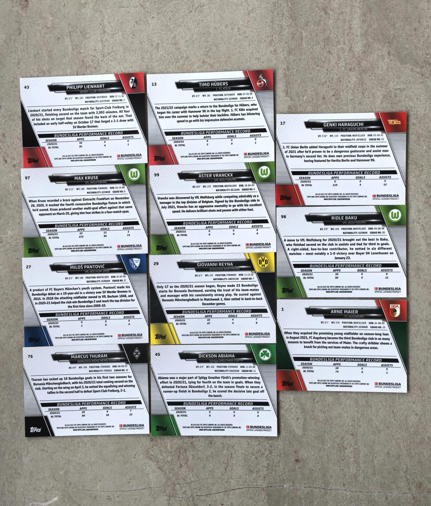 【博洋堂】卡牌拍卖专场第002期 2022 Topps Chrome 德甲系列 11张无重复一组