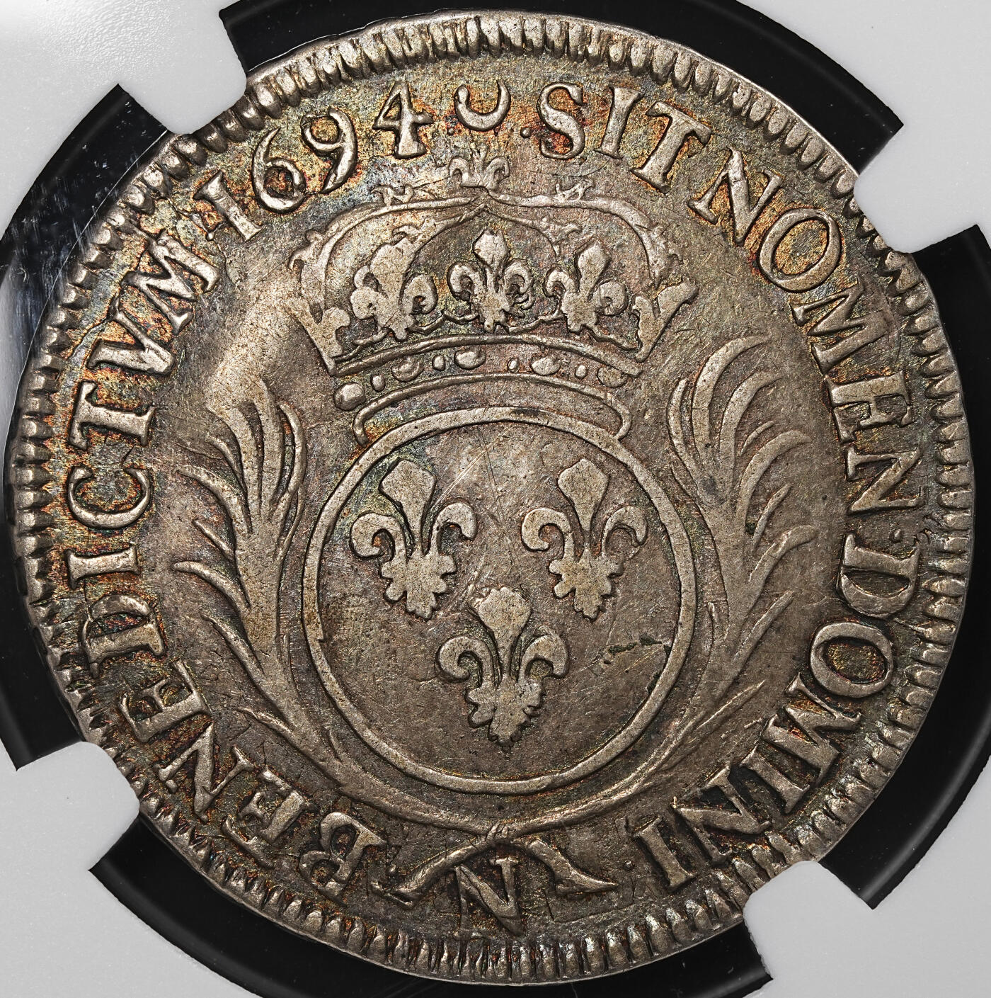 修遠堂世界钱币第七十九期 NGC VF35 1694年法国1/2埃居银币 N厂铭 五彩