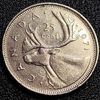 泉币菌-第71场-精品欢乐场-第4场 / 福利放送，感谢大家一直以来的支持。68-72场中，凡拍中15单及以上者，非偏远地区购买者，其所购所有商品满30包邮。       （特别说明：偏远地区包邮条件除满足购满15单及以上外，内蒙古、青海、西藏、宁夏需要满48包邮，新疆、西藏需要满68包邮。） - 高币值 加拿大1971年1/4加拿大元 伊丽莎白二世 驯鹿 24mm 