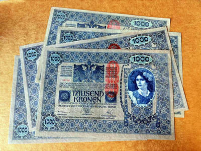 【Blue Auction】世界纸币精拍第704期——18级TOP拍卖/信誉/品质/专业/高效💫 - 【一组6张】奥地利 早期 1902年1000克朗 超大票幅 XF~AU 