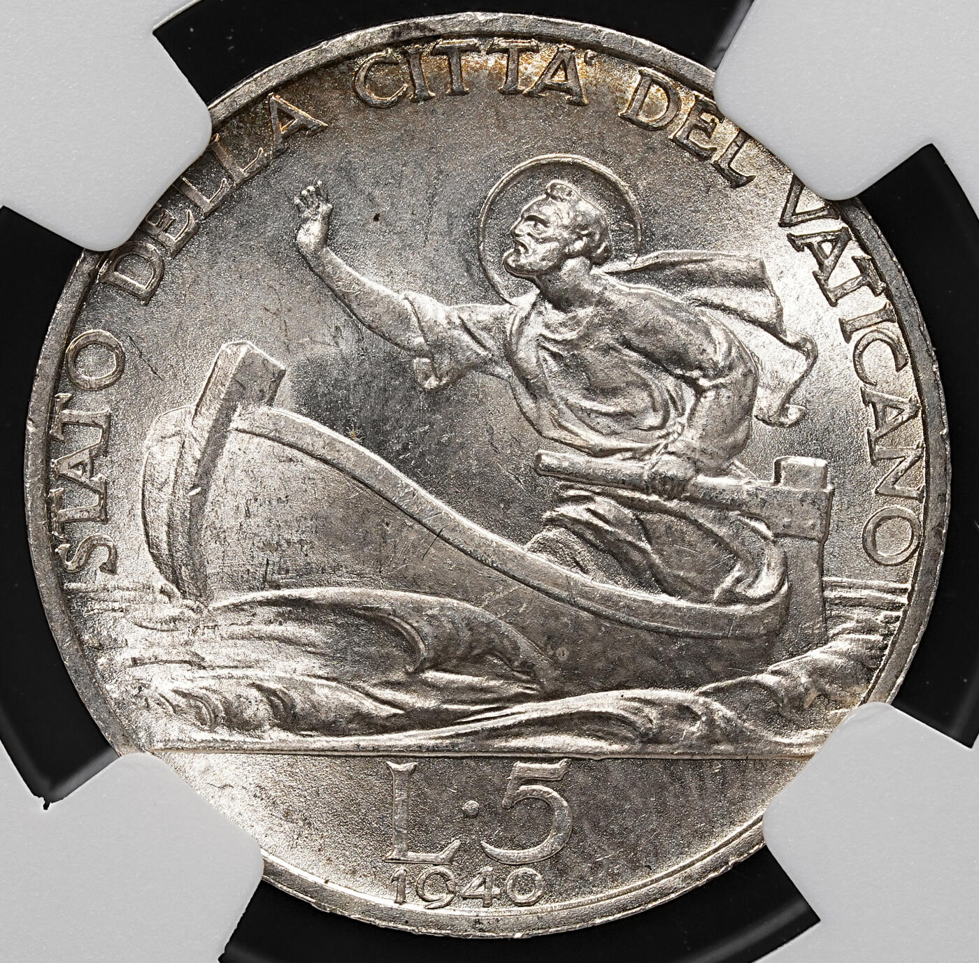 修遠堂世界钱币第七十九期 NGC MS63 1940年梵蒂冈5里拉银币 