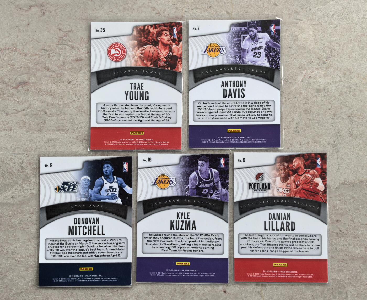 【博洋堂】卡牌拍卖专场第002期 2019-20 Panini NBA Prizm系列 Dominance统治力特卡 特雷杨 安东尼戴维斯 利拉德等5张一组