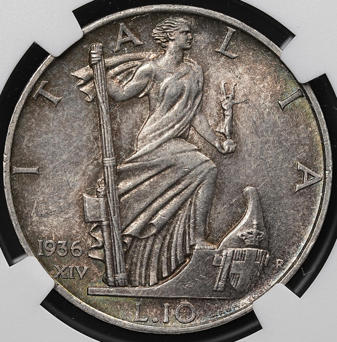 修遠堂世界钱币第七十九期 NGC MS62 1936年意大利10里拉银币 五彩