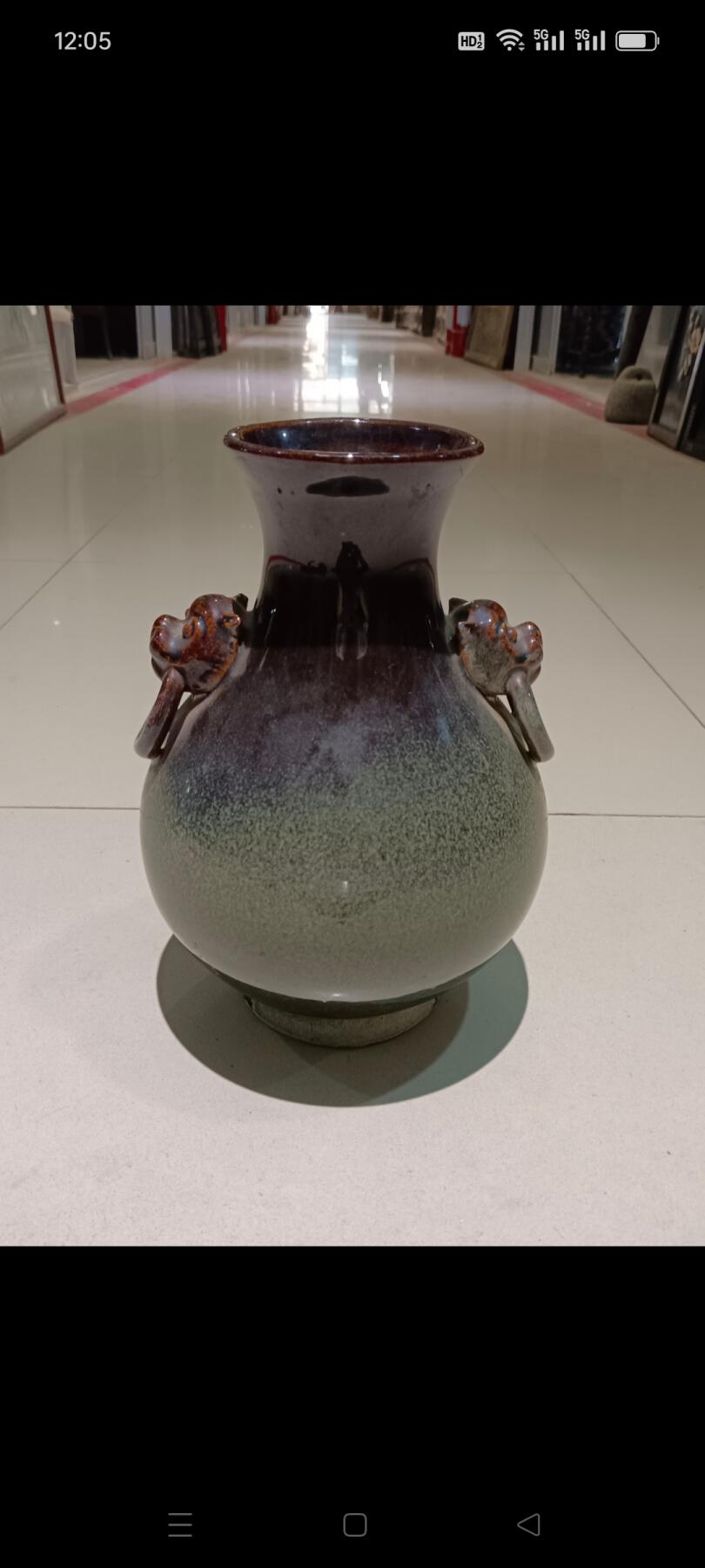 老磁州窑钧釉虎头双耳瓶，器形漂亮，保存完好，品相一流，比较难得少见，包老