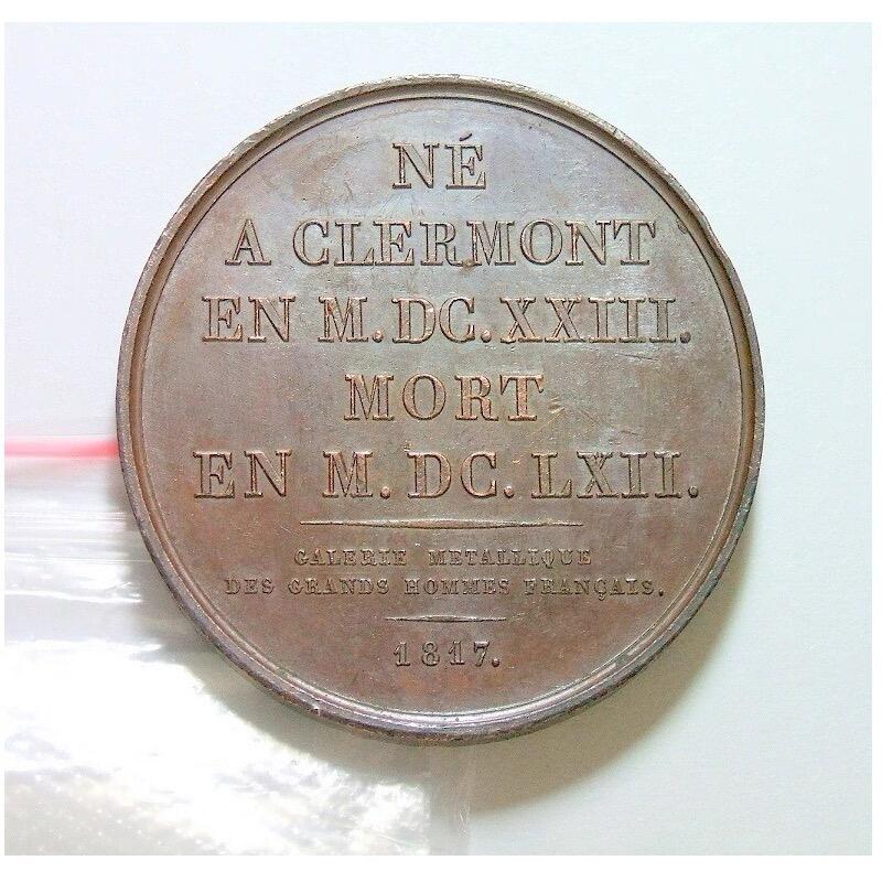 法国1817年 大科学家帕斯卡高浮雕精制大铜章 40MM