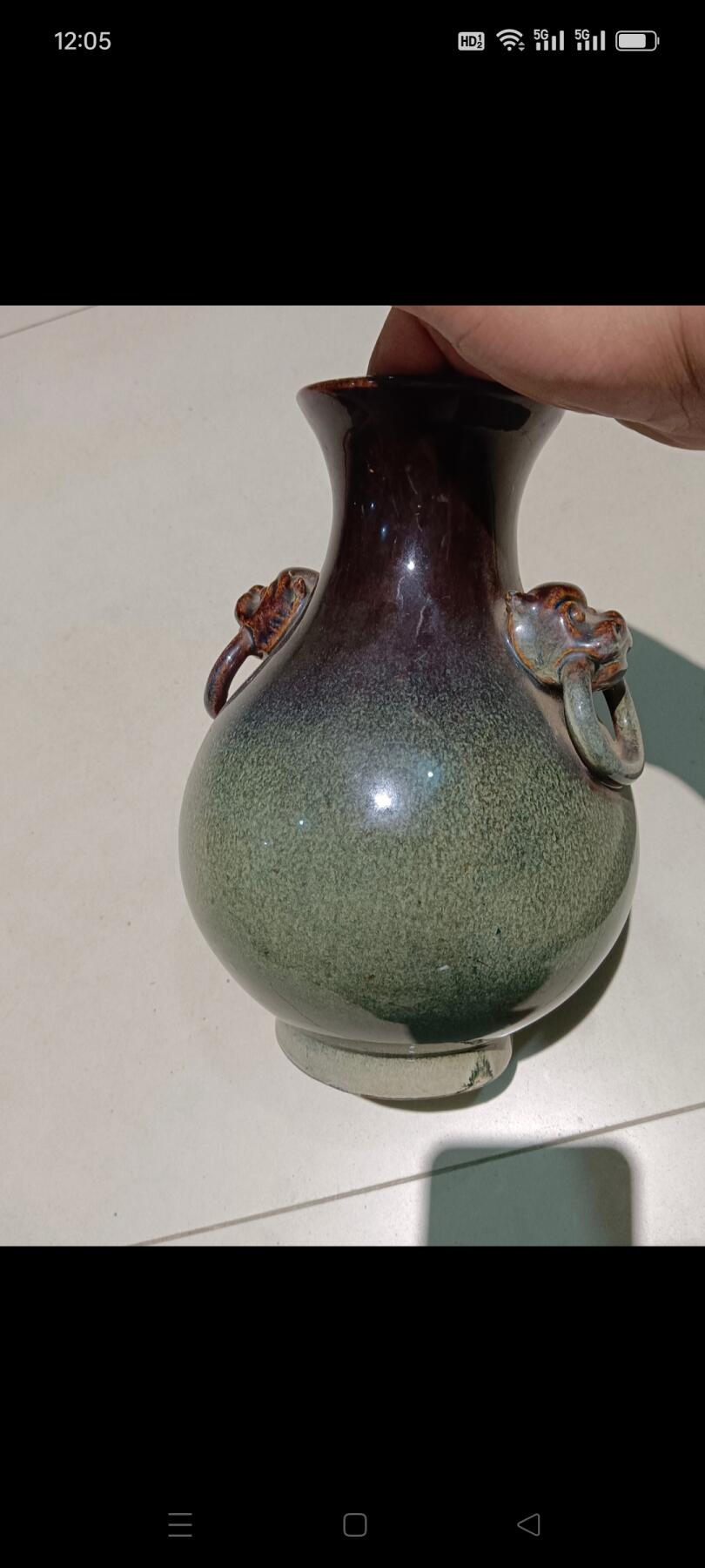 老磁州窑钧釉虎头双耳瓶，器形漂亮，保存完好，品相一流，比较难得少见，包老