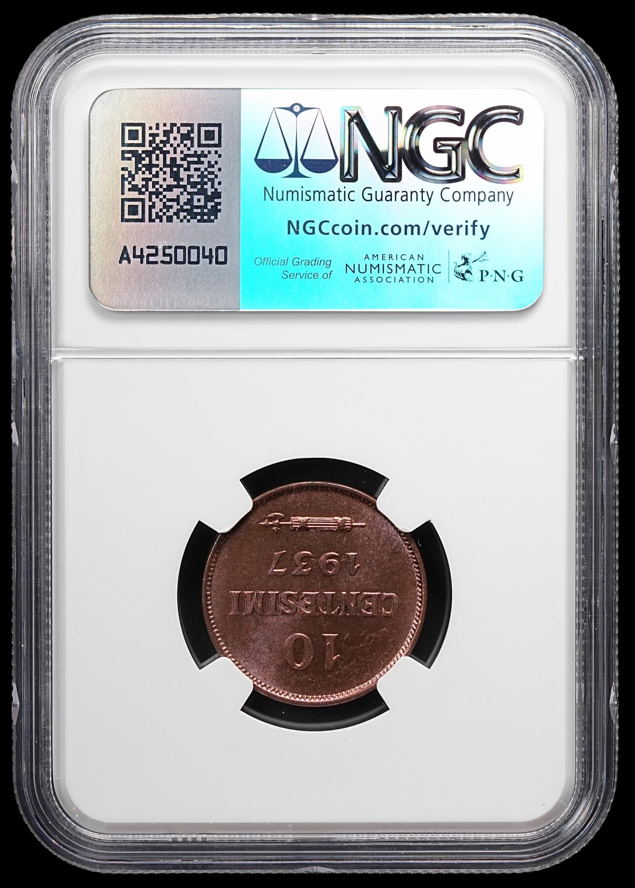 修遠堂世界钱币第七十九期 NGC MS64RB 1937年圣马力诺10分铜币