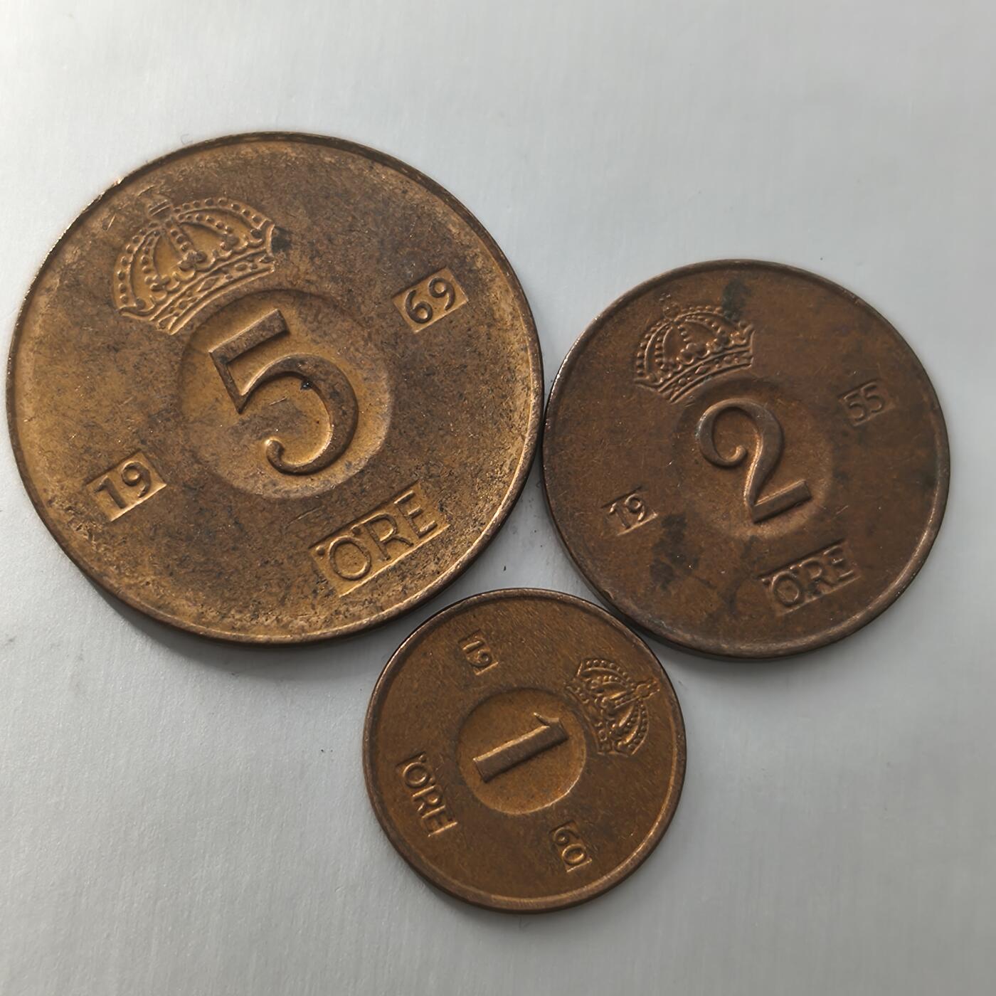 Krab外币市集Vol.23 瑞典5欧尔/2欧尔/1欧尔原光3枚一组