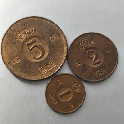 Krab外币市集Vol.23 - 瑞典5欧尔/2欧尔/1欧尔原光3枚一组