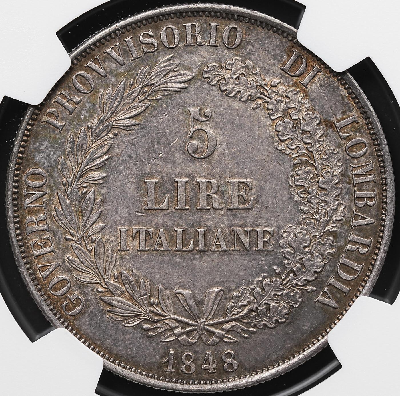 修遠堂世界钱币第七十九期 NGC-AUD 1848伦巴第革命临时政府5里拉大银币 老包浆 错杀没分