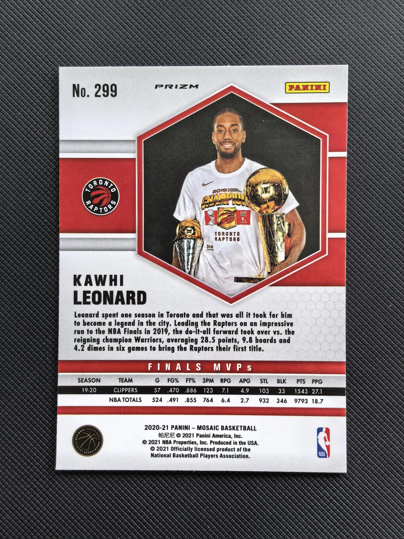 【博洋堂】卡牌拍卖专场第002期 2020-21 Panini 马赛克系列 伦纳德 猛龙队 总决赛MVP 樱花折