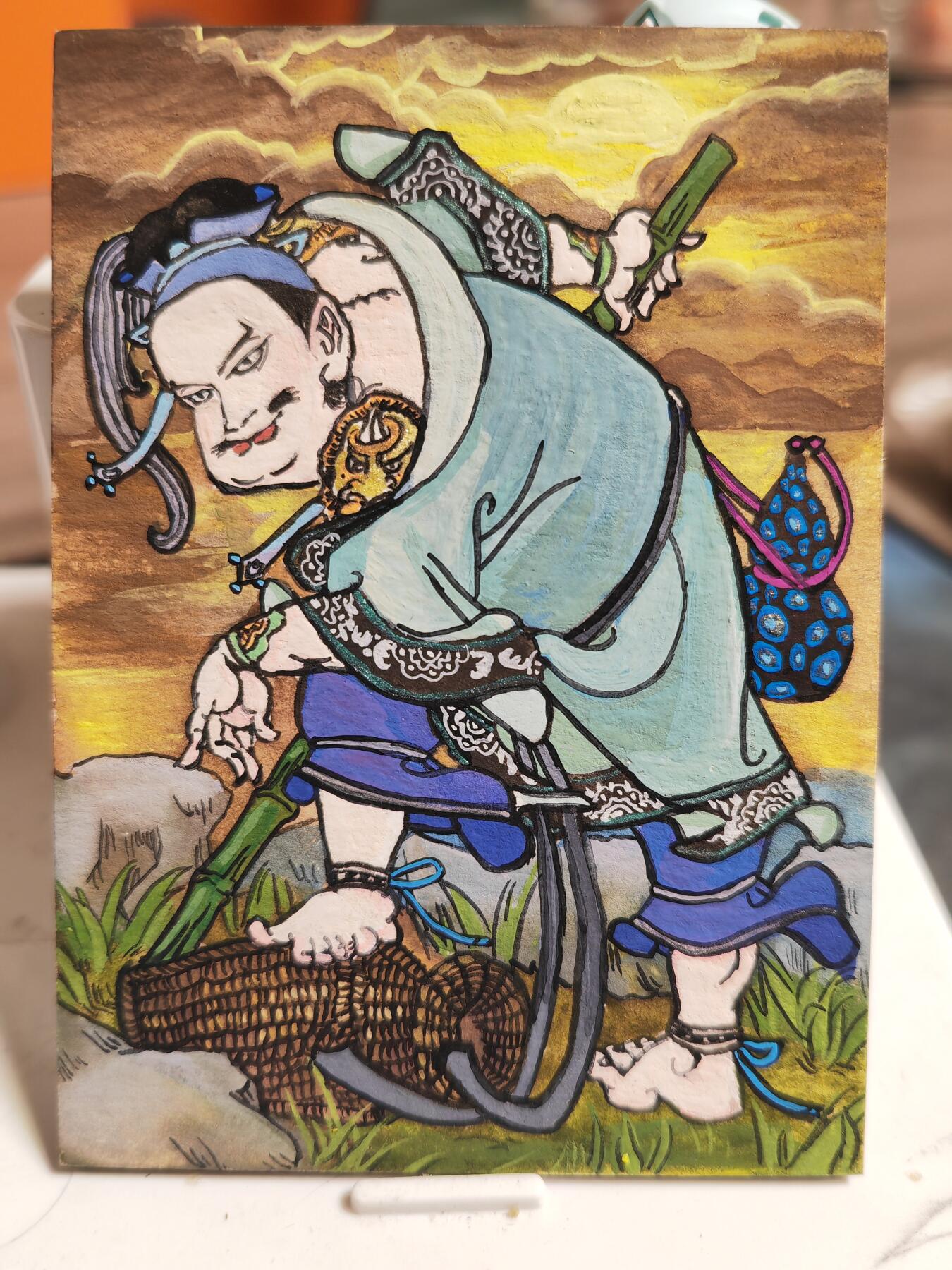 阳大大卡牌超级大甩拍第64期（周五晚上九点截拍，持续收拍品，进群福利早知道） 【手绘卡】孙忠会 年画水浒 天剑星立地太岁：阮小二  稀缺物件 可遇不可求
