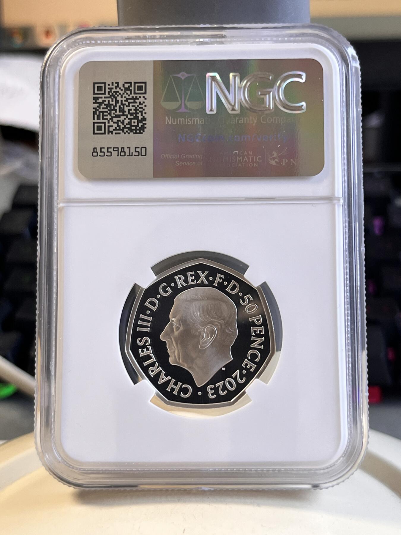 第168期拍卖【长期征集拍品】 英国2023年雪人50便士彩色精制纪念银币NGC-PF70原盒证书，925银，8克，发行5000枚