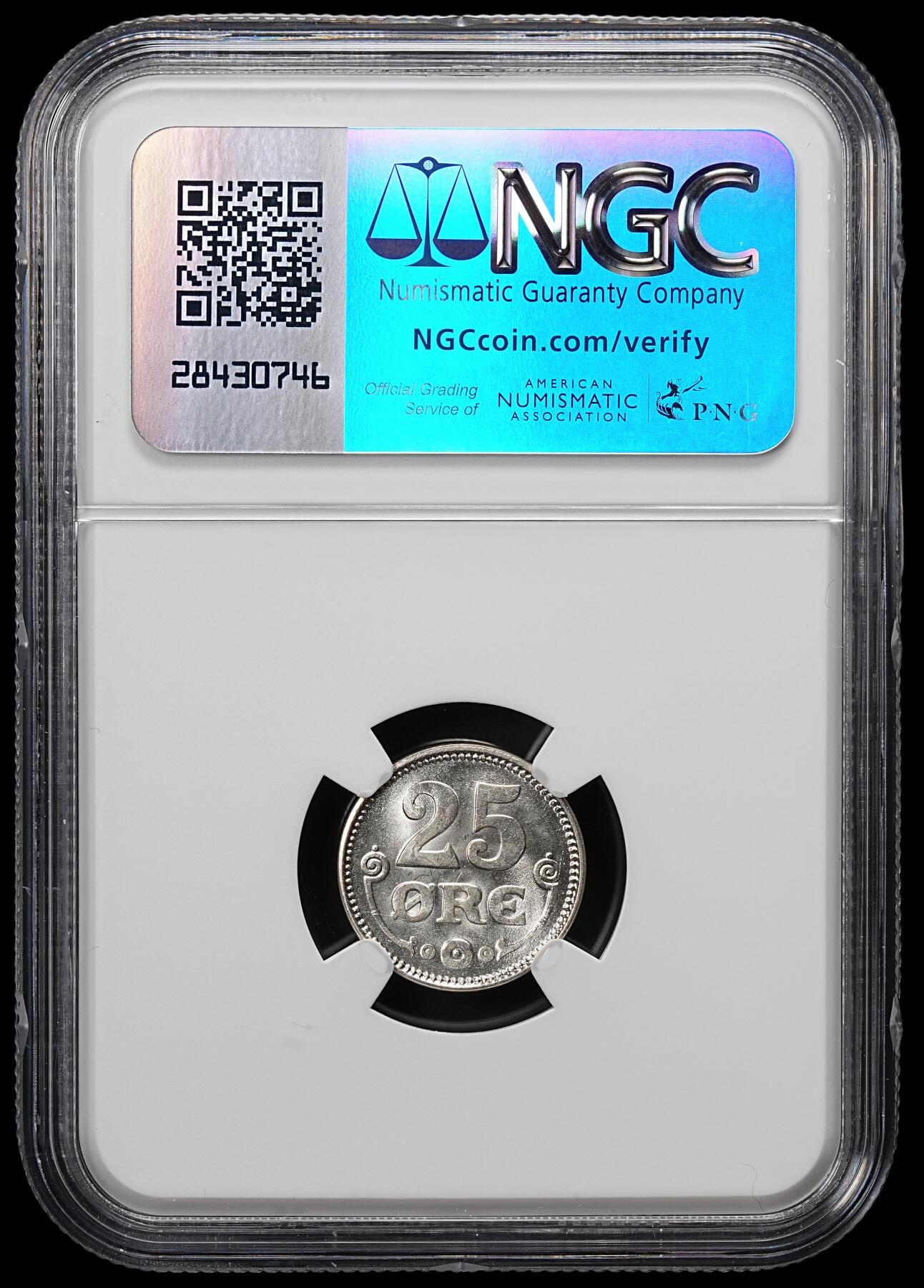 修遠堂世界钱币第七十九期 NGC MS66 1919年丹麦25欧尔银币