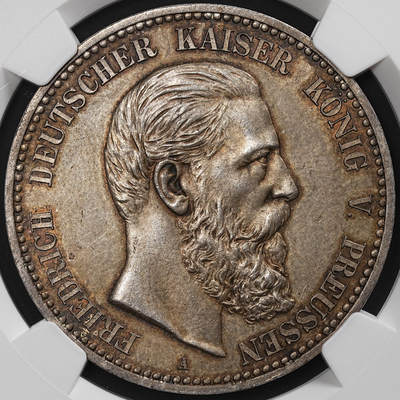 修遠堂世界钱币第七十九期 - NGC MS62 1888年普鲁士5马克银币 腓特烈三世