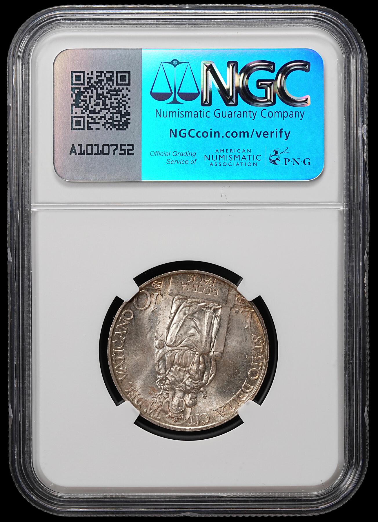 修遠堂世界钱币第七十九期 NGC MS64 1939年梵蒂冈10里拉银币 