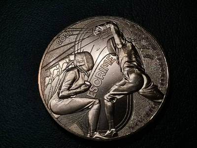 精美卫国战争胜利系列纪念钞币以及世界各国钱币专场 -  M42精美法国巴黎奥运会1/4欧元纪念币击剑运动