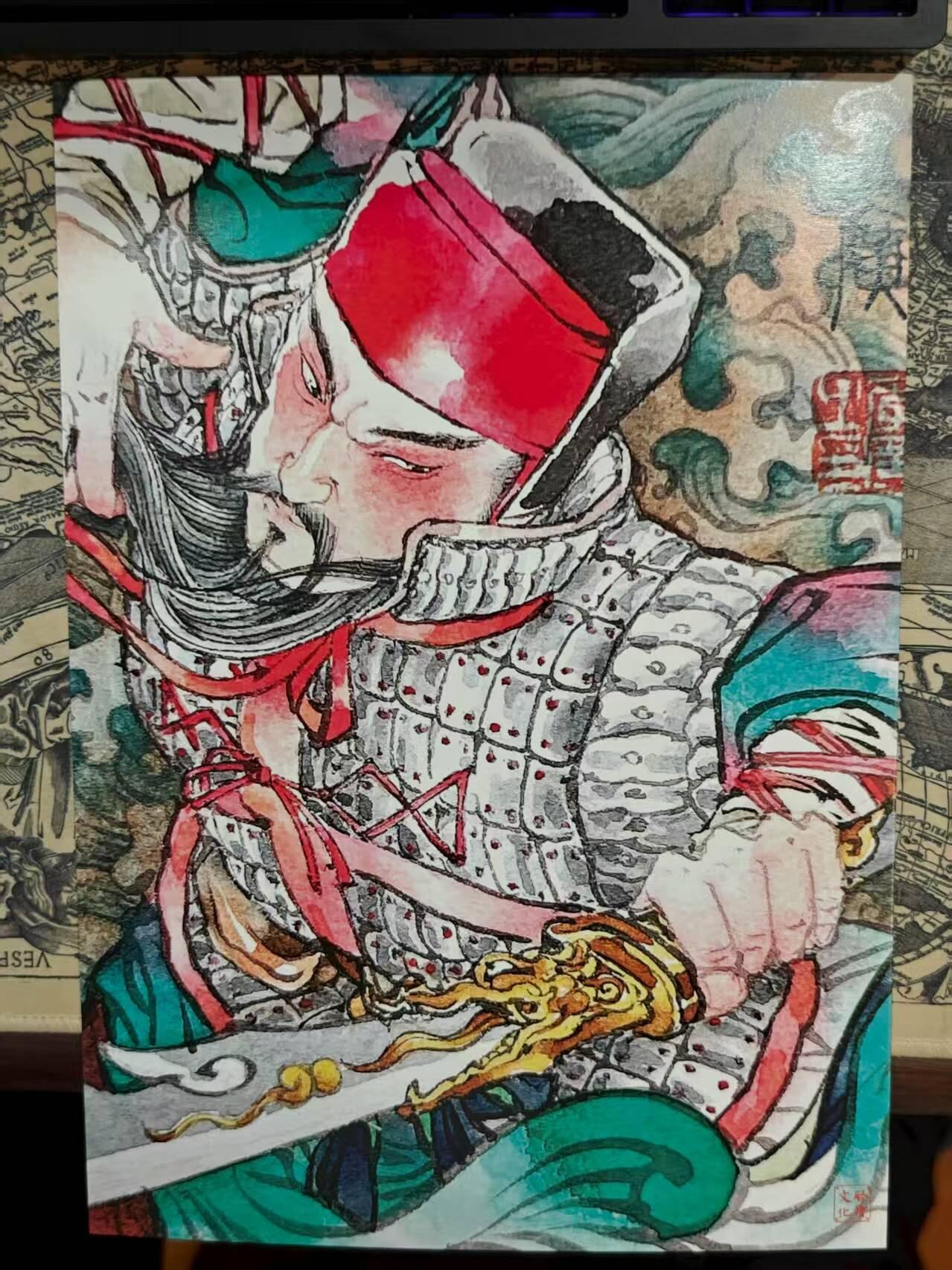 龙虎卡牌第48场 （无佣金，满120包邮，欢迎送拍，摩点开车） A4复刻画 启读 李广-关羽