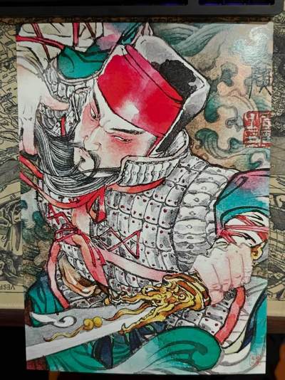龙虎卡牌第48场 （无佣金，满120包邮，欢迎送拍，摩点开车） - A4复刻画 启读 李广-关羽