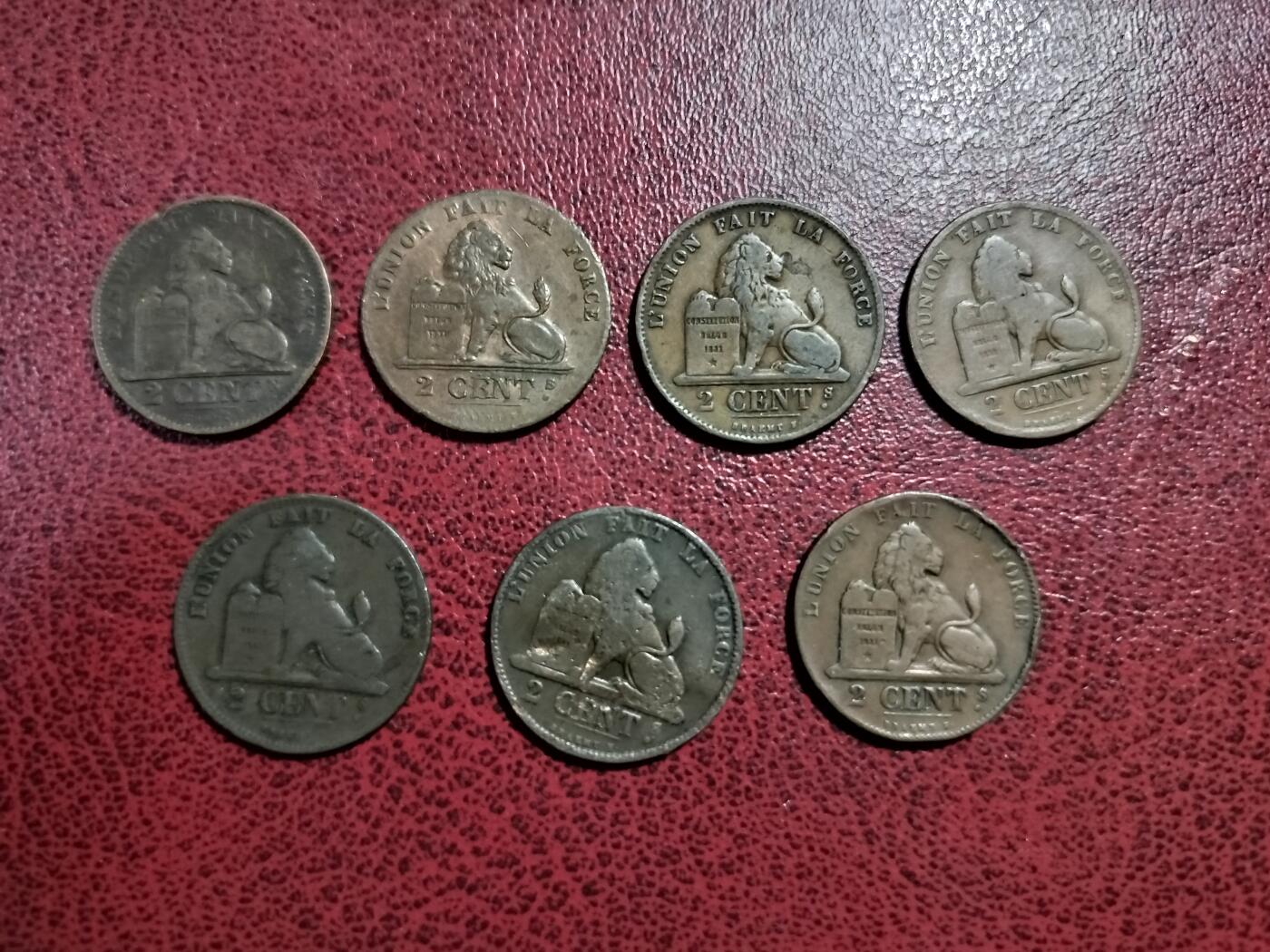 早期比利时2分铜币7枚一组