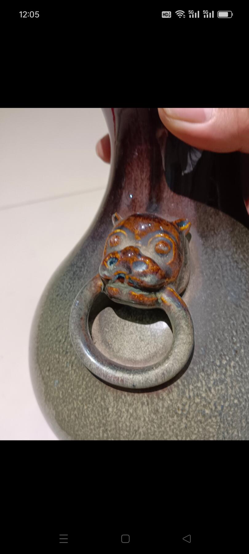 老磁州窑钧釉虎头双耳瓶，器形漂亮，保存完好，品相一流，比较难得少见，包老