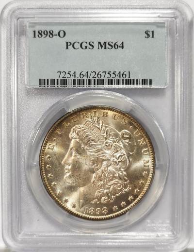 博洋堂世界钱币拍卖第134期（全场包邮） - 美国1898年摩根银币O版PCGS-MS64，币面清爽干净又舒适，打制深峻，转光强烈细节优秀，状态一流。市场上比较稀少年份版本的摩根币。