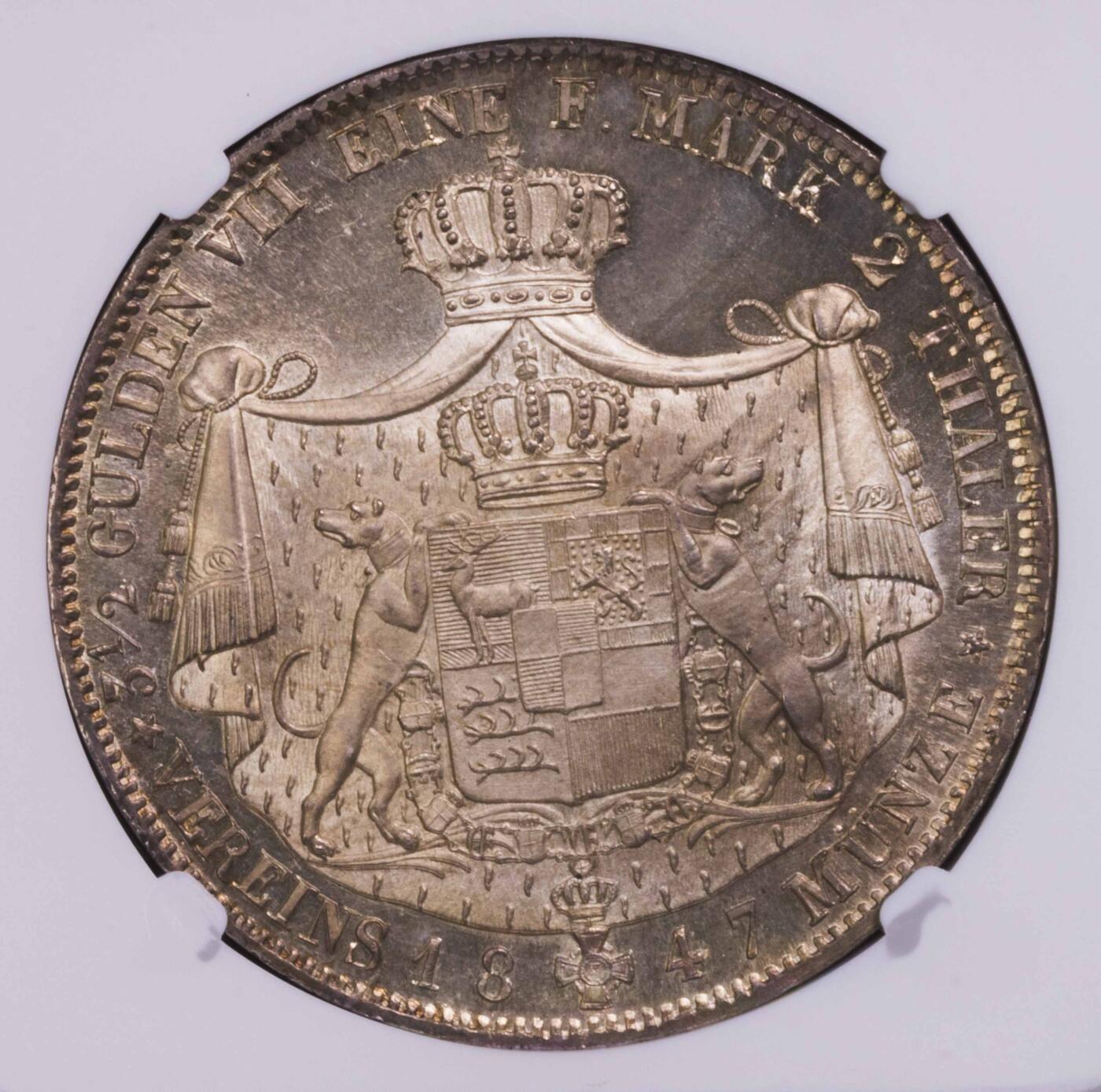 NGC-MS63 1847霍亨索伦西格玛宁根二狗子两泰勒 冠军