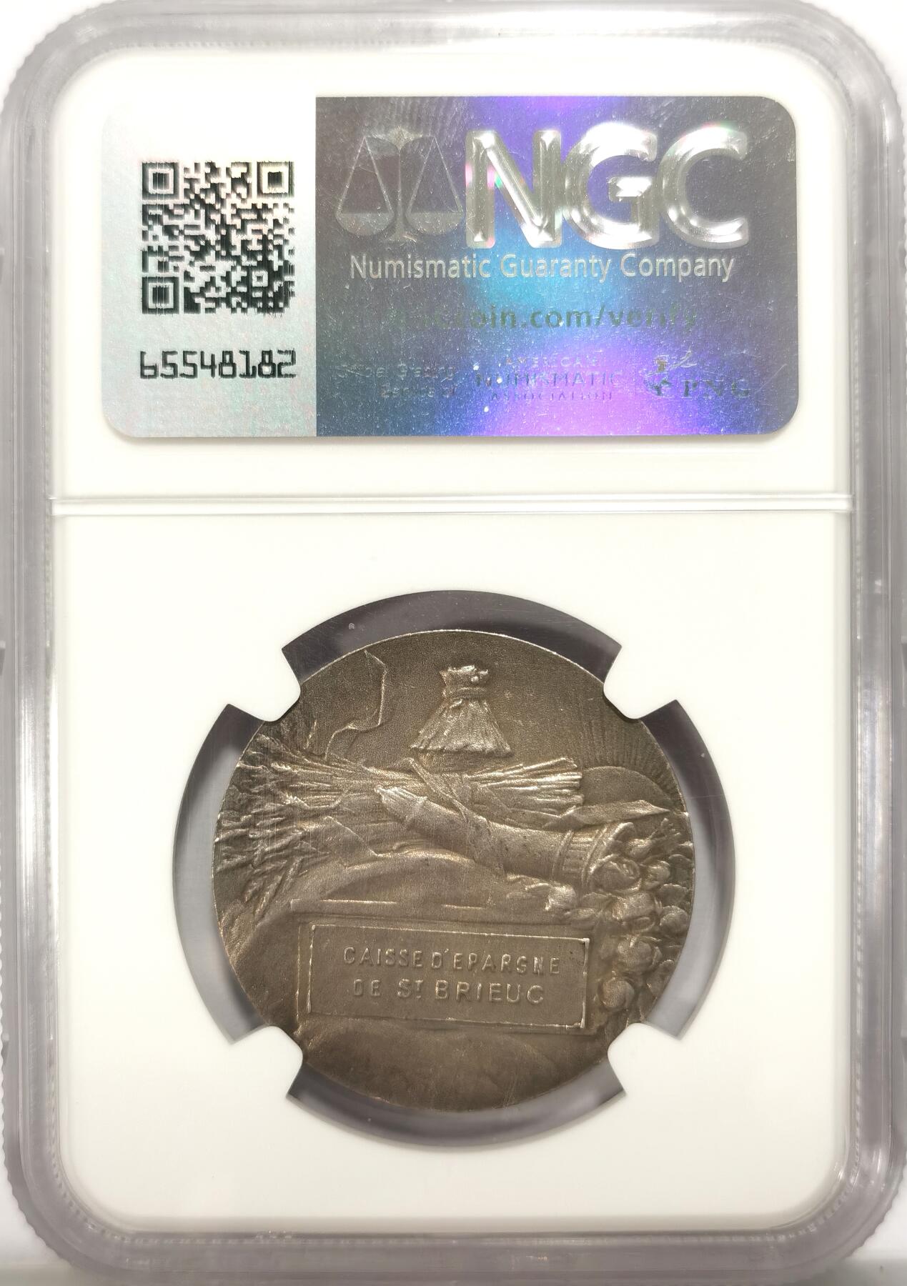 博洋堂世界钱币拍卖第134期（全场包邮） NGC MS62 法国一战前圣巴瑞克城市艺术展银章，经典的女神授予美和艺术于民众构图。