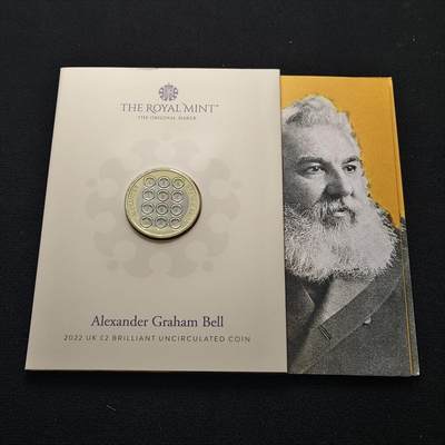 【全场包邮】纯粹捡漏拍450场 - 英国2002年2镑电话之父亚历山大·格雷厄姆·贝尔官方卡装双色纪念币