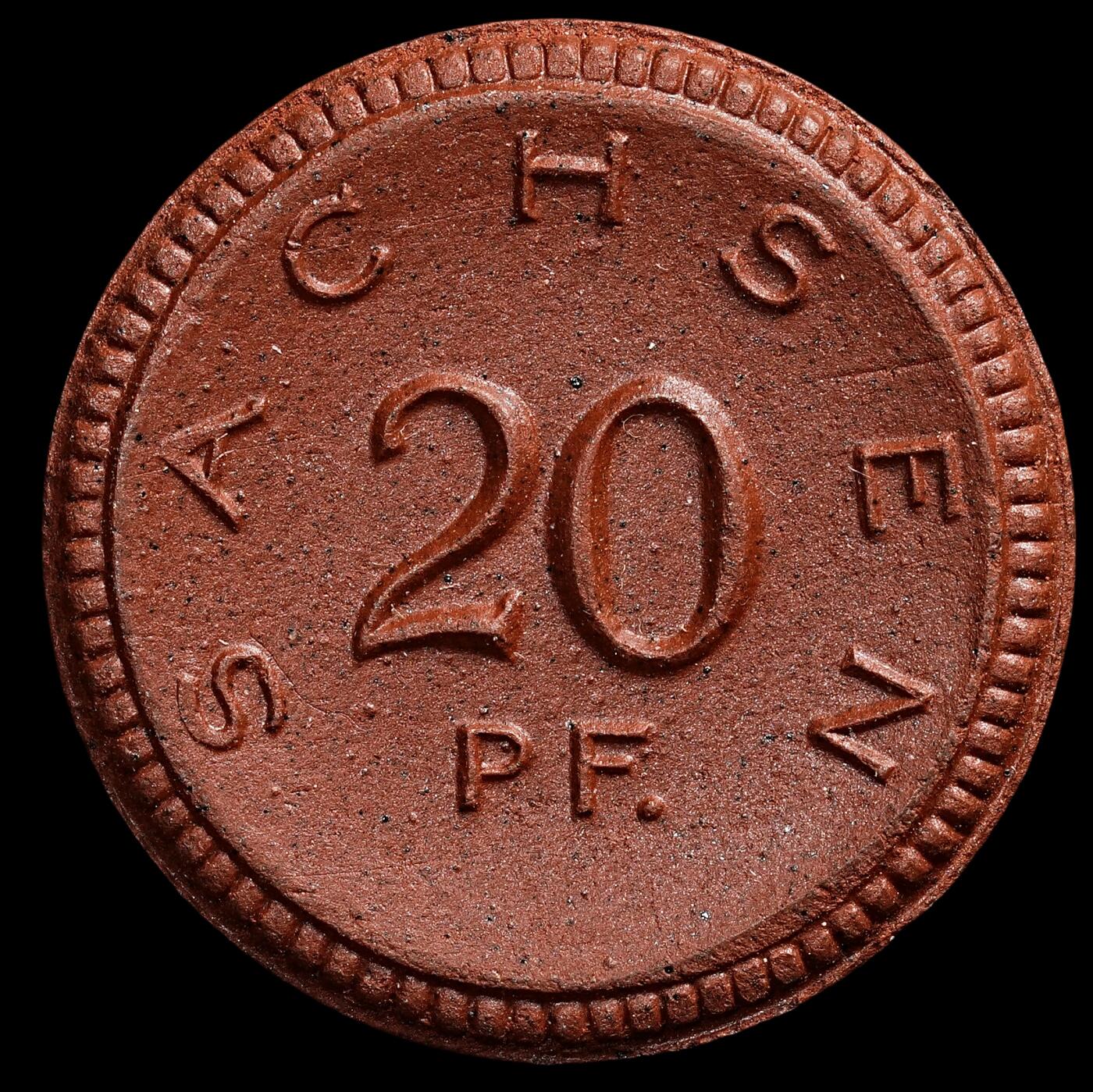 修遠堂世界钱币第七十九期 1921年德国紧急时期萨克森20芬尼陶瓷币 完全未流通