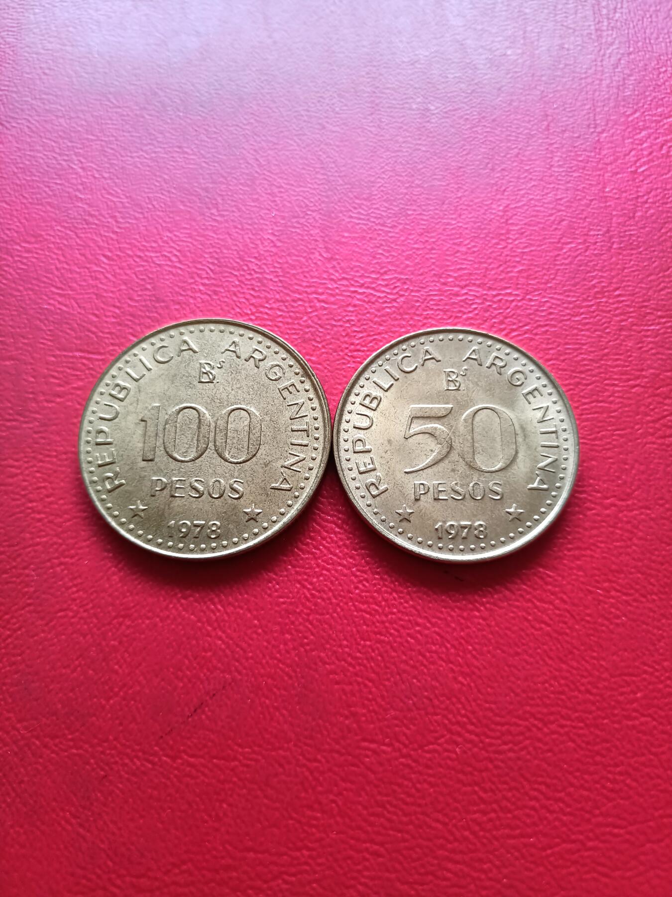 【云涧收藏】第五十场 阿根廷1978年50、100比索纪念币2枚，UNC