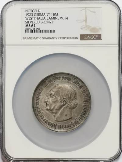 博洋堂世界钱币拍卖第134期（全场包邮） - NGC MS62 德国威斯特伐利亚1923年一万亿马克大马币