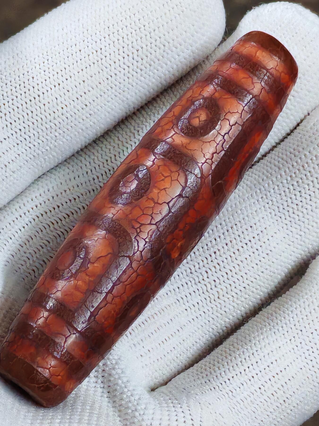 藏传包浆开片九眼大天珠(37017)尺寸70*17mm
