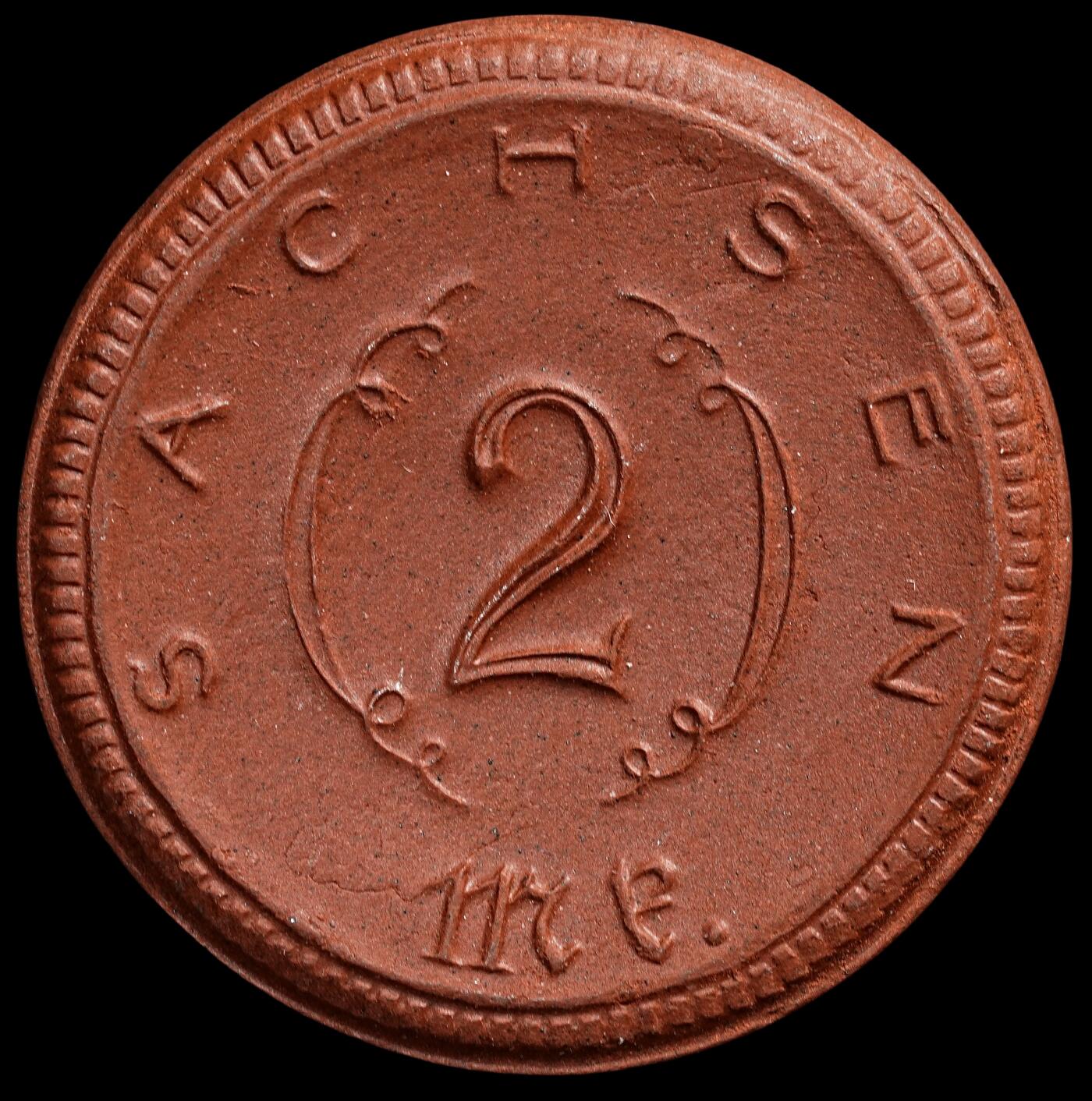 修遠堂世界钱币第七十九期 1921年德国紧急时期萨克森2马克陶瓷币 完全未流通