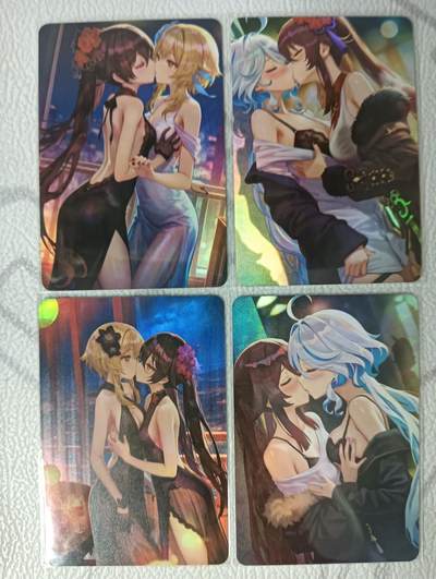 花开卡拍第33期（8月3号周日截拍，品控勿拍!!!拍品不寄存，运费5元，自制卡难免瑕疵，可能存在轻微撞角爆边等出厂瑕疵，品控介意勿拍！） - 旗袍少女卡牌 一套4张 折光彩闪 百合蕾丝边