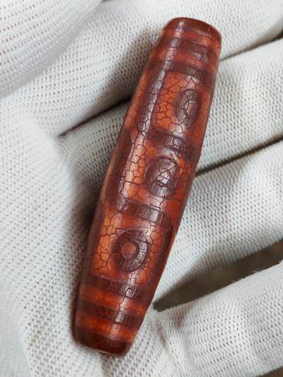 藏传包浆开片九眼大天珠(37017)尺寸70*17mm - 藏传包浆开片九眼大天珠(37017)尺寸70*17mm