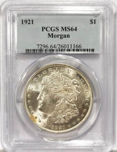 博洋堂世界钱币拍卖第134期（全场包邮） - PCGS MS64 摩根经典1921一元，老白盒严重低评！重新送基本上能冲一分！