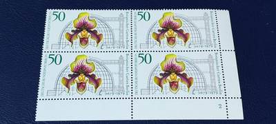 德国邮票专场，都是四方联 - 德国邮票四方连，1979年发行，柏林植物园300周年   兜兰花，品相如图