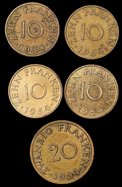 修遠堂世界钱币第七十九期 - 1954年法占德国萨尔州钱币一组