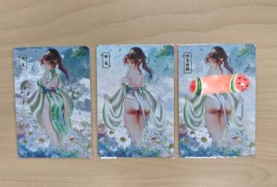 花开卡拍第33期（8月3号周日截拍，品控勿拍!!!拍品不寄存，运费5元，自制卡难免瑕疵，可能存在轻微撞角爆边等出厂瑕疵，品控介意勿拍！） - 砖家卡牌 生肖兔三渐变（第三张为艺术版） 半粗闪 3张