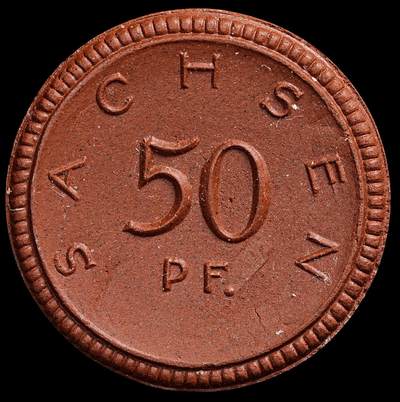 修遠堂世界钱币第七十九期 - 1921年德国紧急时期萨克森50芬尼陶瓷币 完全未流通