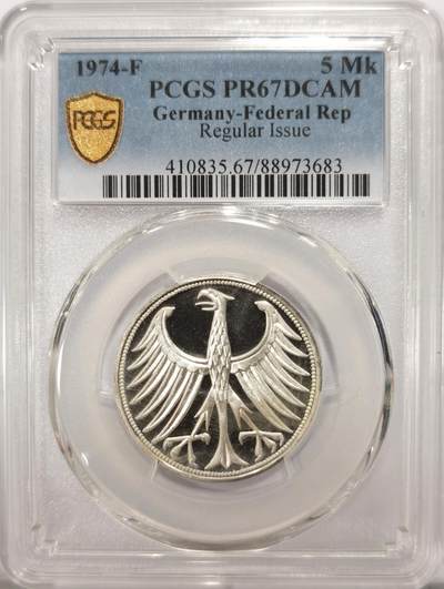 博洋堂世界钱币拍卖第134期（全场包邮） - PCGS PR67DCAM 联邦德国西德1974年F版5马克精制银币