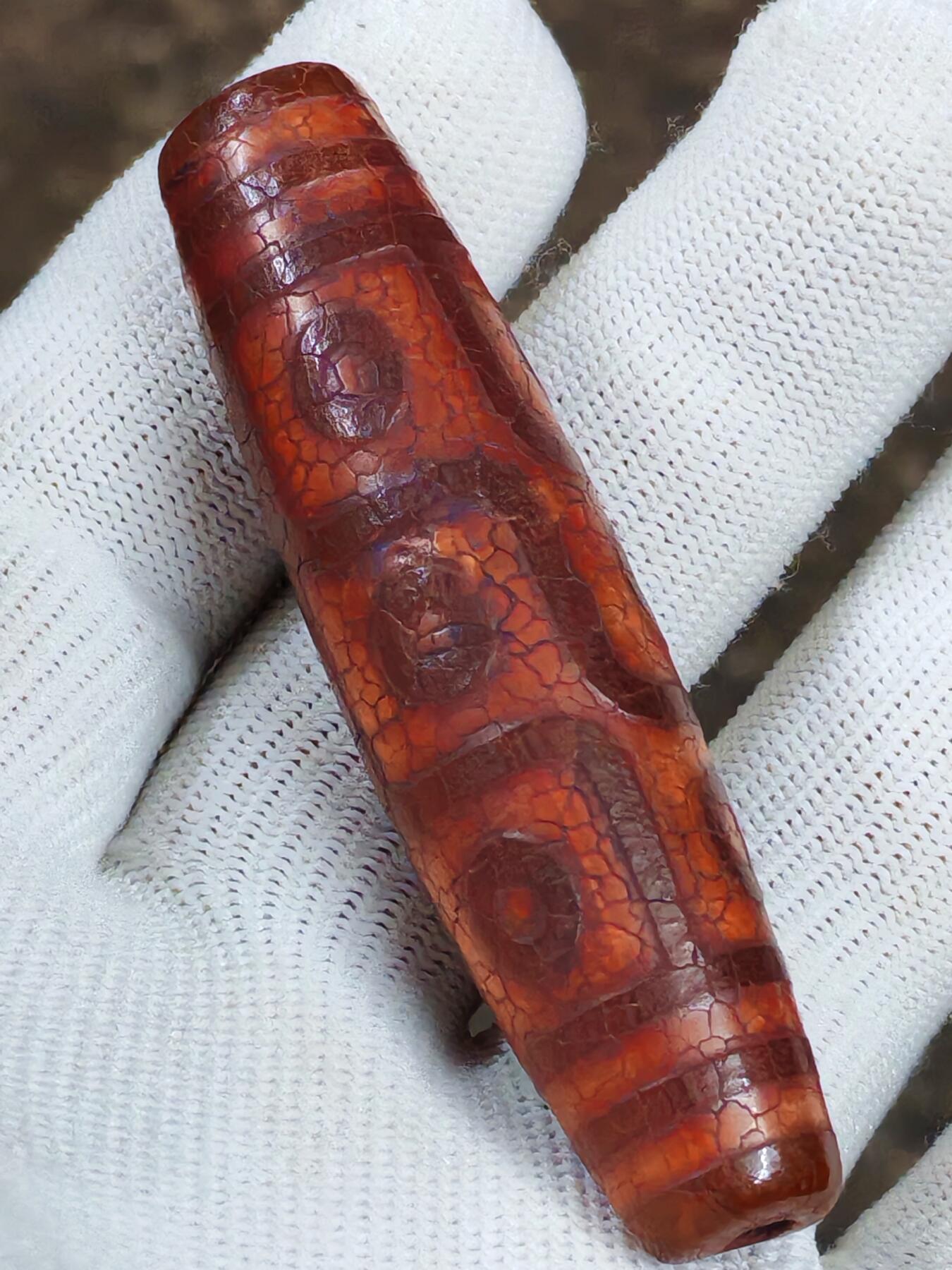 藏传包浆开片九眼大天珠(37017)尺寸70*17mm