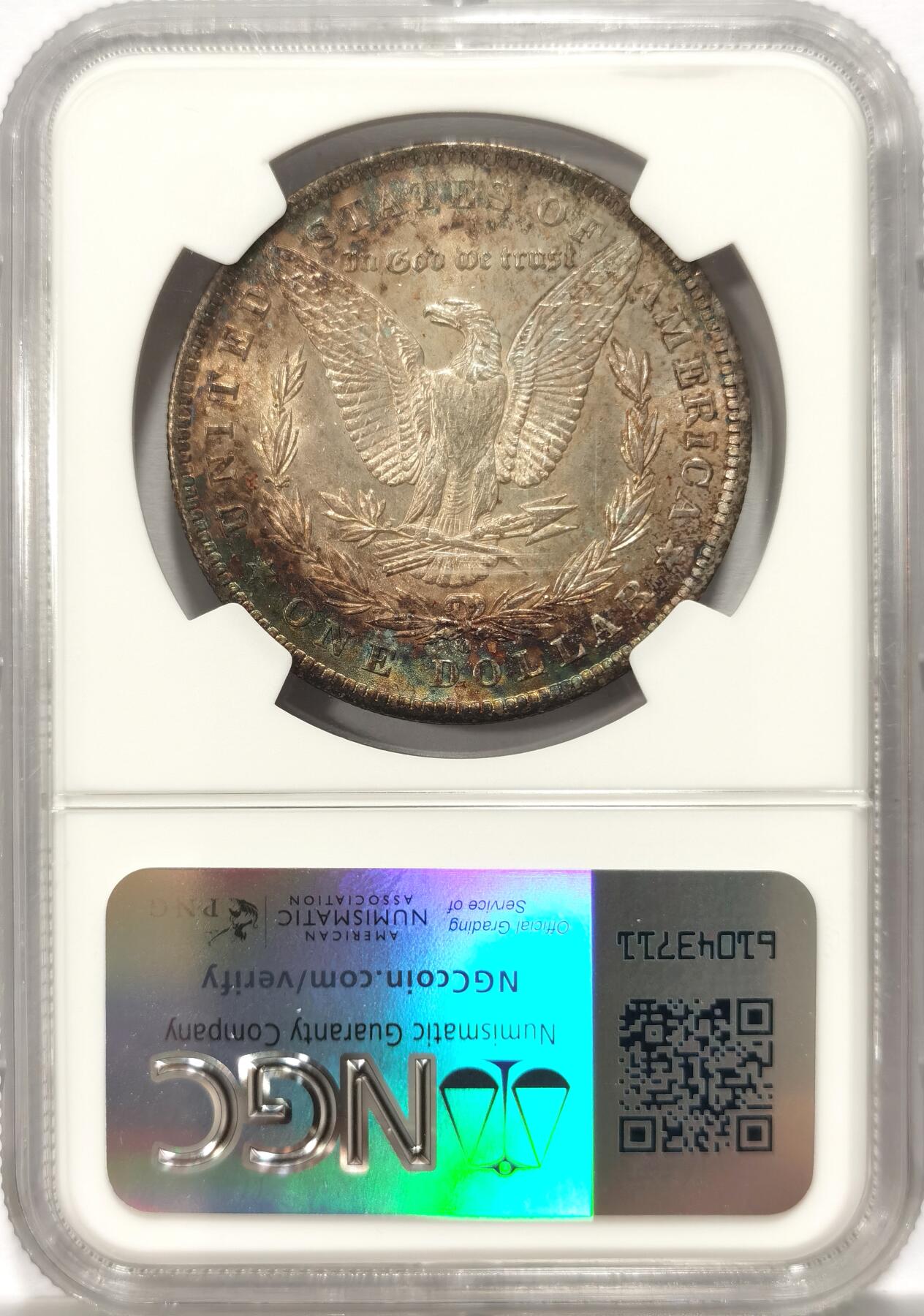 博洋堂世界钱币拍卖第134期（全场包邮） NGC MS62 美国1884年O版摩根大银币，极美月牙彩包浆