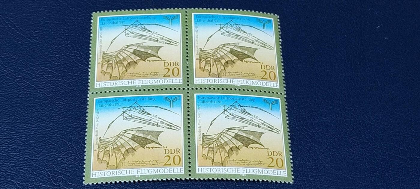 德国邮票专场，都是四方联 德国邮票四方联一张，1990年发行，欧洲航空邮展、古老的飞机。品相如图
