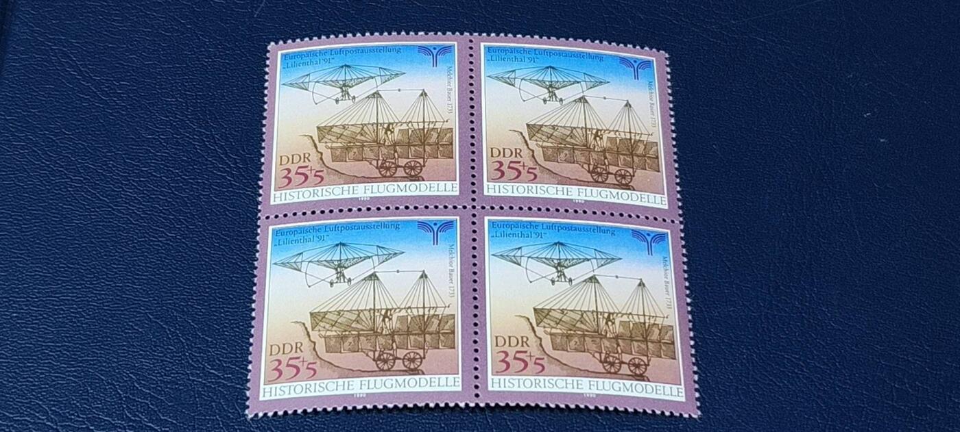 德国邮票专场，都是四方联 德国邮票四方联一张，1990年发行，欧洲航空邮展、古老的飞机。品相如图