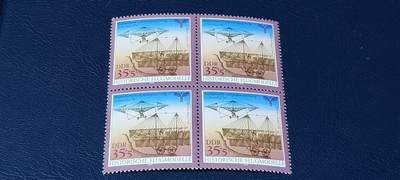 德国邮票专场，都是四方联 - 德国邮票四方联一张，1990年发行，欧洲航空邮展、古老的飞机。品相如图